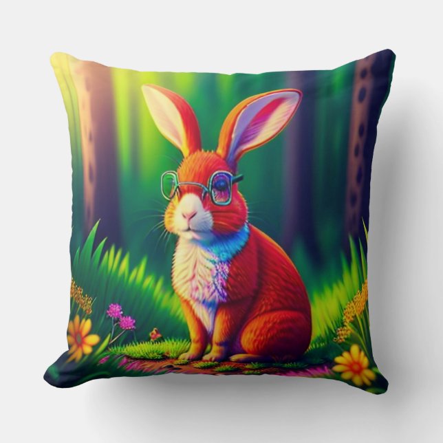 Red Bunny Sitzen auf Gras Kissen (Vorderseite)