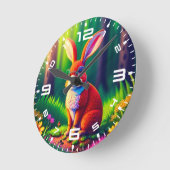 Red Bunny Sitzen auf Gras Runde Wanduhr (Winkel)