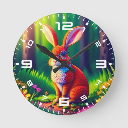 Red Bunny Sitzen auf Gras Runde Wanduhr (Vorderseite)