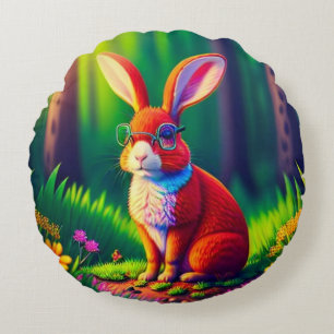 Red Bunny Sitzen auf Gras Rundes Kissen