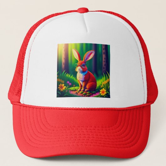 Red Bunny Sitzen auf Gras Truckerkappe (Vorderseite)