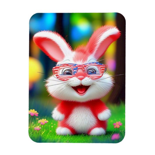 Red Bunny Wearing American Glasses-44244 Magnet (Vertikal)