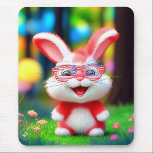 Red Bunny Wearing American Glasses-44244 Mousepad