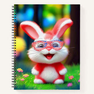 Red Bunny Wearing American Glasses-44244 Notizblock
