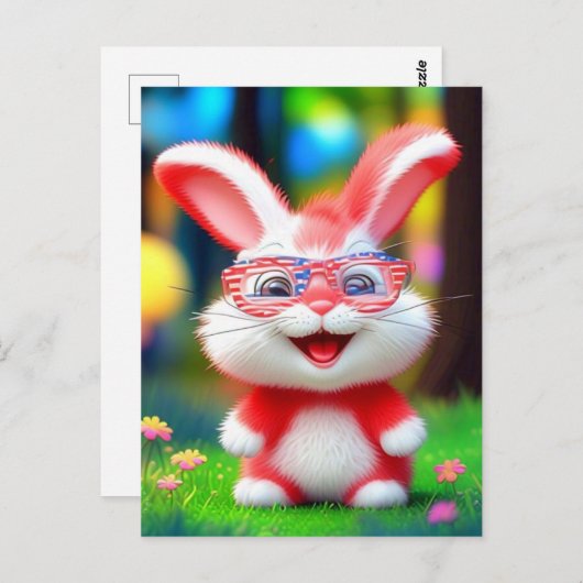Red Bunny Wearing American Glasses-44244 Postkarte (Vorne/Hinten)