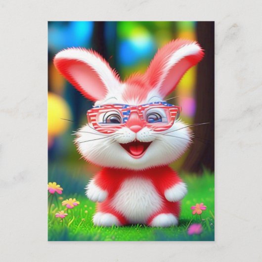 Red Bunny Wearing American Glasses-44244 Postkarte (Vorderseite)
