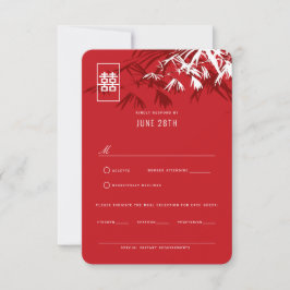 Red & Burgund Bamboo Blätter Chinesischer Hochzeit Einladung
