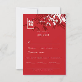 Red & Burgund Bamboo Blätter Chinesischer Hochzeit RSVP Karte