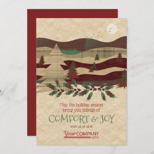 Red, Burgund, Beige Rustic Company Holiday Cards Karte