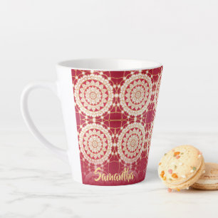 Red Burgund Gold White Mandala Muster Milchtasse