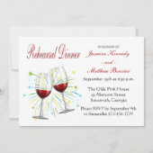 Red Burgund Hochzeit Probe Dinner Weingläser Einladung (Vorderseite)