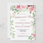 Red Burgund und Blush Pink Roses Engagement Party Einladung (Vorderseite)