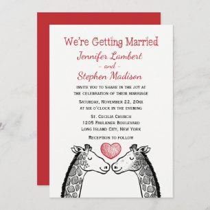 Red Burgund Wedding Giraffe Liebe Herzstück Cartoo Einladung