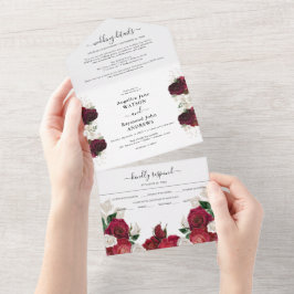 Red Burgund & White Floral Elegante Hochzeit All In One Einladung