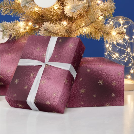 Red Burgundi Gold Glitzer Snowflakes Geschenkpapier (Feiertage)