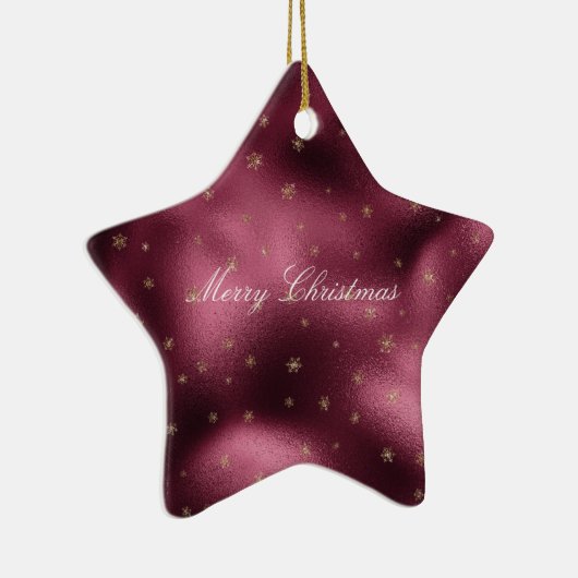 Red Burgundi Gold Glitzer Snowflakes Keramik Ornament (Rechts)