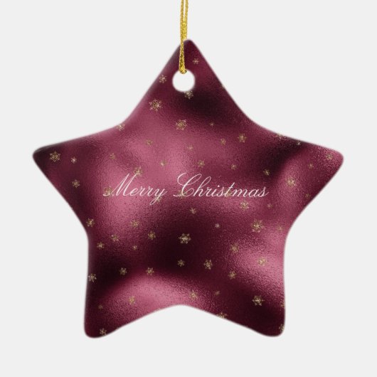 Red Burgundi Gold Glitzer Snowflakes Keramik Ornament (Vorne)