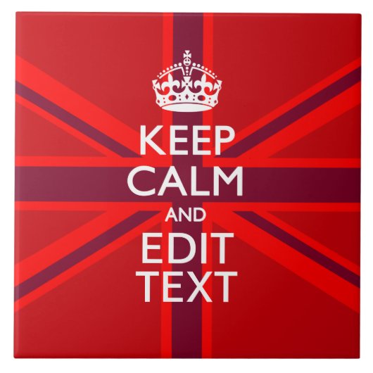 Red Burgundy Behalte Ihre Text Union Jack Flag ber Fliese (Vorderseite)