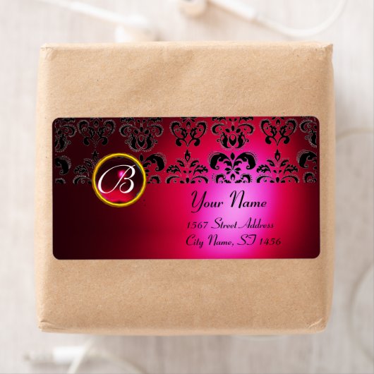 RED BURGUNDY BLACK DAMASK MONOGRAM, RUBY (Insitu)