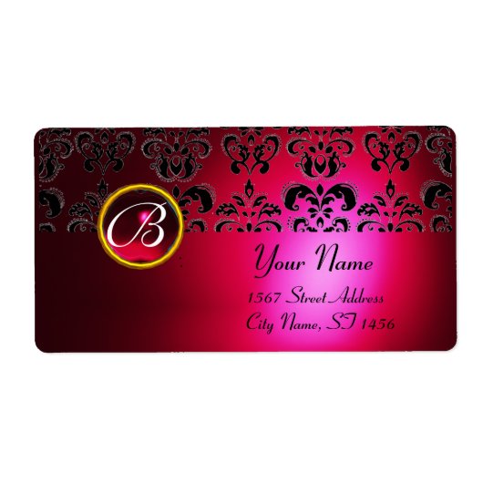 RED BURGUNDY BLACK DAMASK MONOGRAM, RUBY (Vorne)
