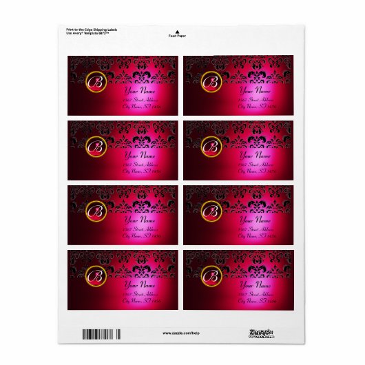 RED BURGUNDY BLACK DAMASK MONOGRAM, RUBY (Vorne)