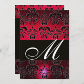 RED BURGUNDY BLACK DAMASK MONOGRAM Ruby Champagne Einladung (Vorne/Hinten)