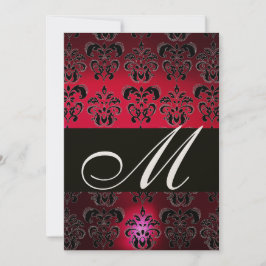 RED BURGUNDY BLACK DAMASK MONOGRAM Ruby Champagne Einladung