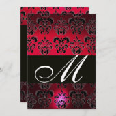 RED BURGUNDY BLACK DAMASK MONOGRAM ruine weiß Einladung (Vorne/Hinten)