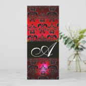 RED BURGUNDY BLACK DAMASK MONOGRAM ruine weiß Einladung (Stehend Vorderseite)