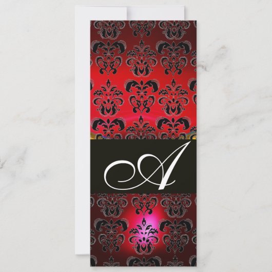 RED BURGUNDY BLACK DAMASK MONOGRAM ruine weiß Einladung (Vorderseite)