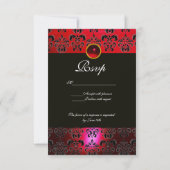RED BURGUNDY BLACK DAMASK MONOGRAM UAWG ruby white RSVP Karte (Rückseite)