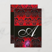 RED BURGUNDY BLACK DAMASK MONOGRAM UAWG ruby white RSVP Karte (Vorne/Hinten)