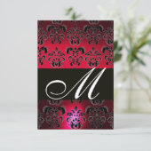 RED BURGUNDY BLACK DAMASK MONOGRAM UAWG ruby white RSVP Karte (Stehend Vorderseite)