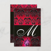 RED BURGUNDY BLACK DAMASK MONOGRAM UAWG ruby white RSVP Karte (Vorne/Hinten)