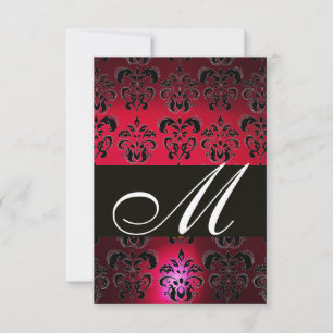 RED BURGUNDY BLACK DAMASK MONOGRAM UAWG ruby white RSVP Karte