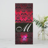 RED BURGUNDY BLACK DAMASK MONOGRAMM Champagner Einladung (Stehend Vorderseite)