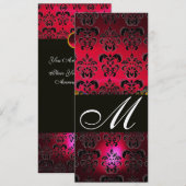 RED BURGUNDY BLACK DAMASK MONOGRAMM Champagner Einladung (Vorne/Hinten)