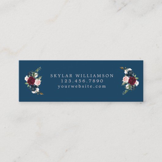 Red Burgundy & Blue Elegante Blume Mini Visitenkarte (Vorderseite)
