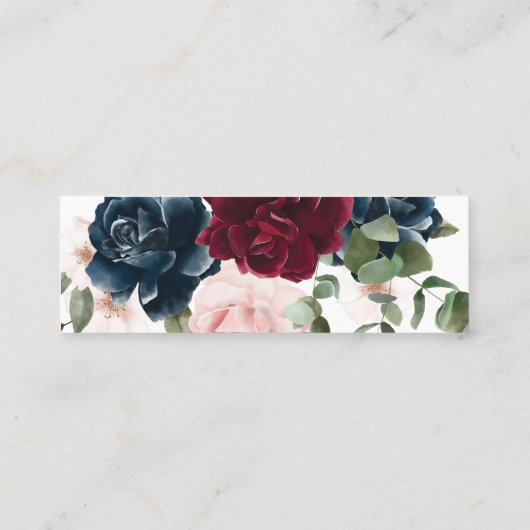 Red Burgundy & Blue Elegante Blume Mini Visitenkarte (Rückseite)