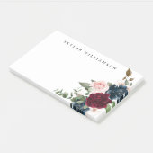 Red Burgundy & Blue Elegante Blume Post-it Klebezettel (angewinkelt)