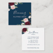 Red Burgundy & Blue Elegante Blume Quadratische Visitenkarte (Vorne/Hinten)