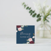 Red Burgundy & Blue Elegante Blume Quadratische Visitenkarte (Stehend Vorderseite)