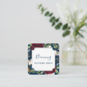 Red Burgundy & Blue Elegante Blume Quadratische Visitenkarte (Stehend Vorderseite)