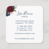 Red Burgundy & Blue Elegante Blume Quadratische Visitenkarte (Rückseite)