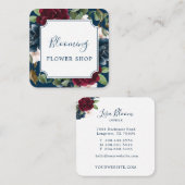 Red Burgundy & Blue Elegante Blume Quadratische Visitenkarte (Vorne/Hinten)