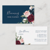 Red Burgundy & Blue Elegante Blume Visitenkarte (Vorne/Hinten)