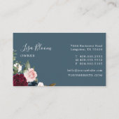 Red Burgundy & Blue Elegante Blume Visitenkarte (Rückseite)