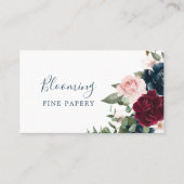 Red Burgundy & Blue Elegante Blume Visitenkarte (Vorderseite)
