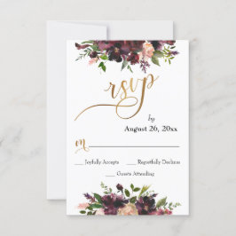 Red Burgundy Blush Bloral Gold Script Hochzeit RSV RSVP Karte