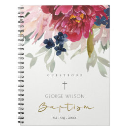 Red Burgundy Blush Blue Floral Baptisbook Notizblock